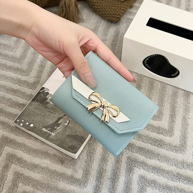 Trendsi 0 Light Blue / 3 inches Women's Bow Short Three-fold Snap Button Wallet