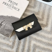 Trendsi 0 Black / 3 inches Women's Bow Short Three-fold Snap Button Wallet