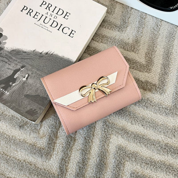Trendsi 0 Pink / 3 inches Women's Bow Short Three-fold Snap Button Wallet