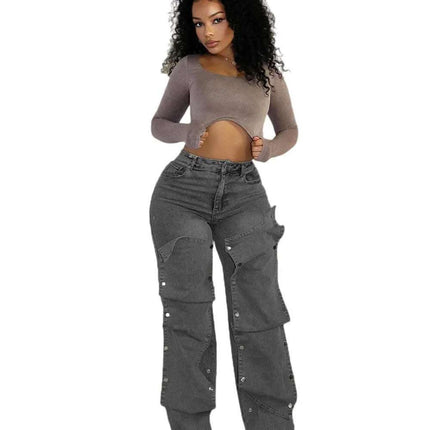 Women's Button High Waist Straight Jeans Fendax 0