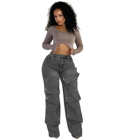Women's Button High Waist Straight Jeans Fendax 0