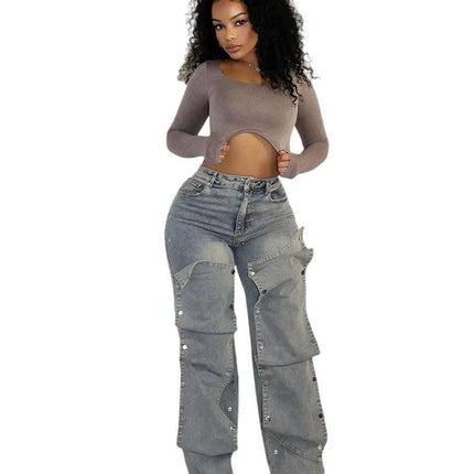 Women's Button High Waist Straight Jeans Fendax 0