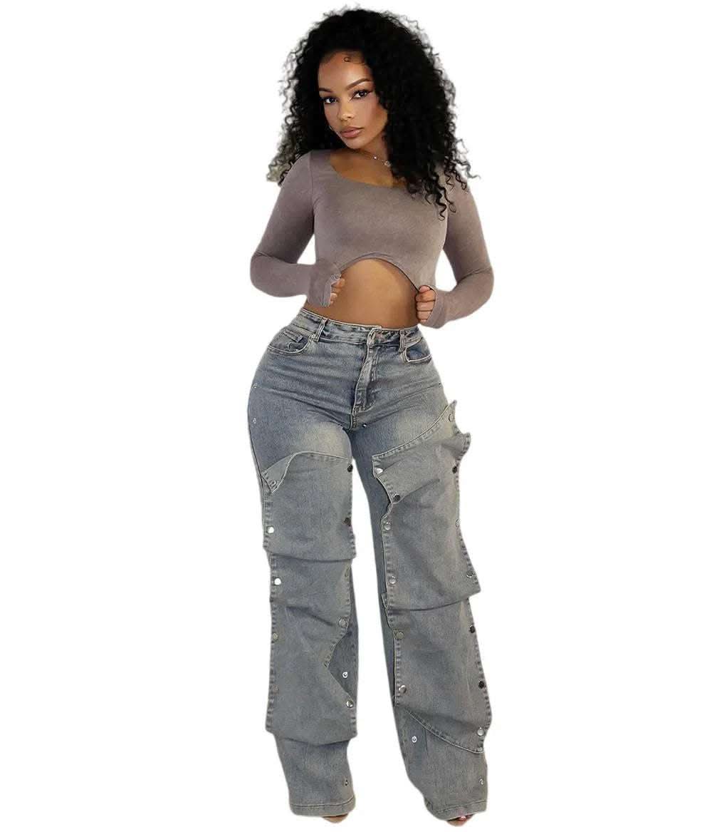 Women's Button High Waist Straight Jeans Fendax 0