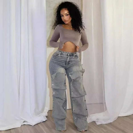 Women's Button High Waist Straight Jeans Fendax 0