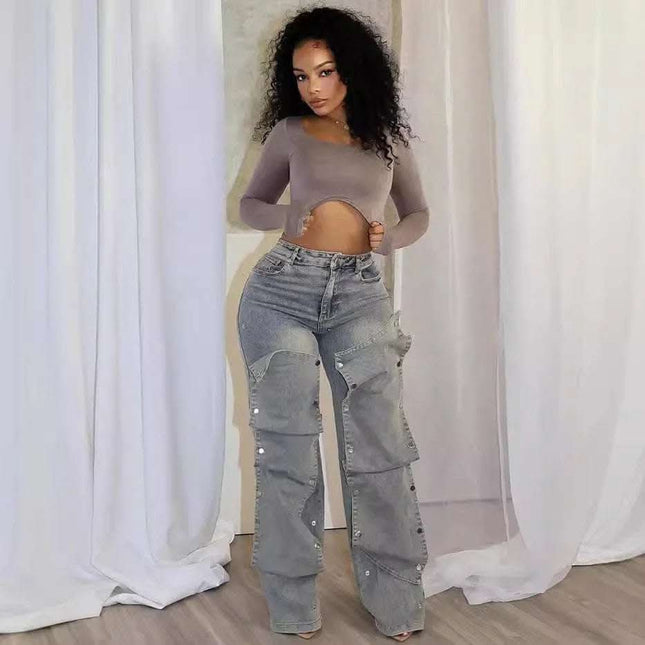 Women's Button High Waist Straight Jeans Fendax 0