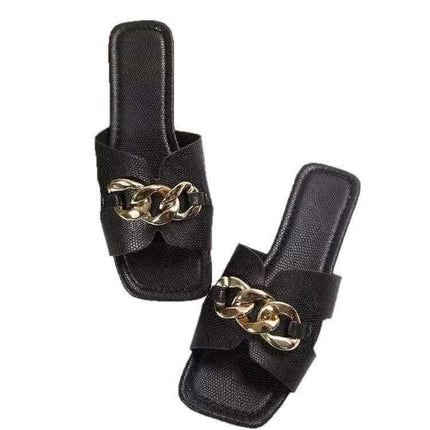 Women's Flat Slippers Lightweight Fashion Chain Square Toe Casual Fendax 0