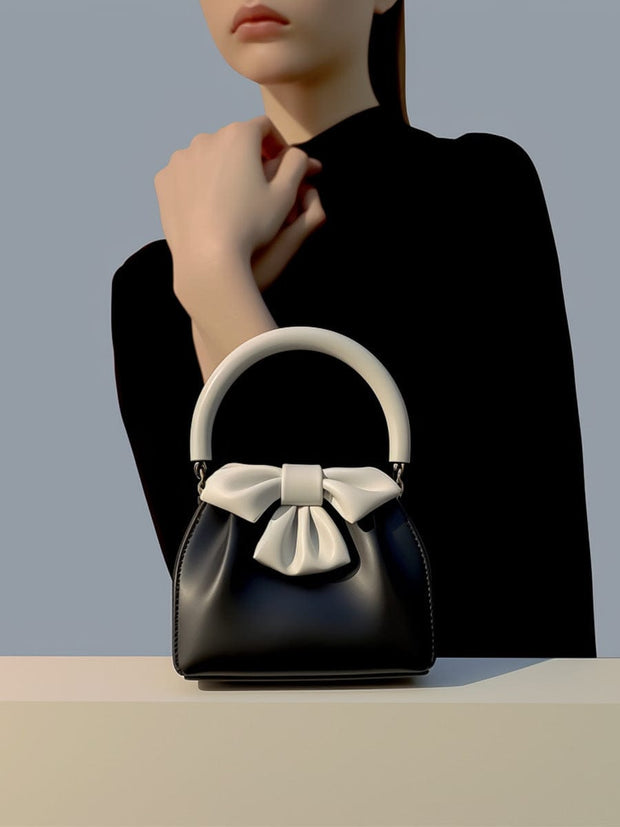 Trendsi 0 Black Women's Pleated Handbag Contrast Color Bow Bucket Bag