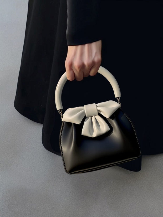 Trendsi 0 Black Women's Pleated Handbag Contrast Color Bow Bucket Bag