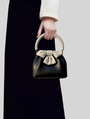 Trendsi 0 Black Women's Pleated Handbag Contrast Color Bow Bucket Bag