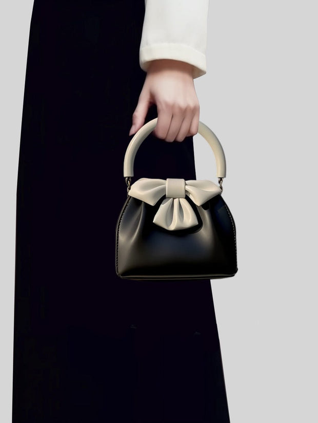 Trendsi 0 Black Women's Pleated Handbag Contrast Color Bow Bucket Bag