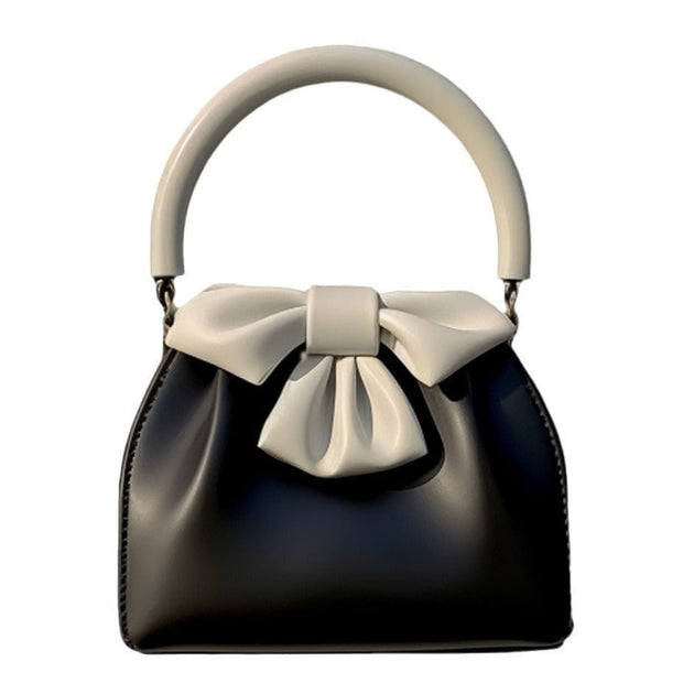 Trendsi 0 Black Women's Pleated Handbag Contrast Color Bow Bucket Bag