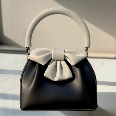 Trendsi 0 Black Women's Pleated Handbag Contrast Color Bow Bucket Bag