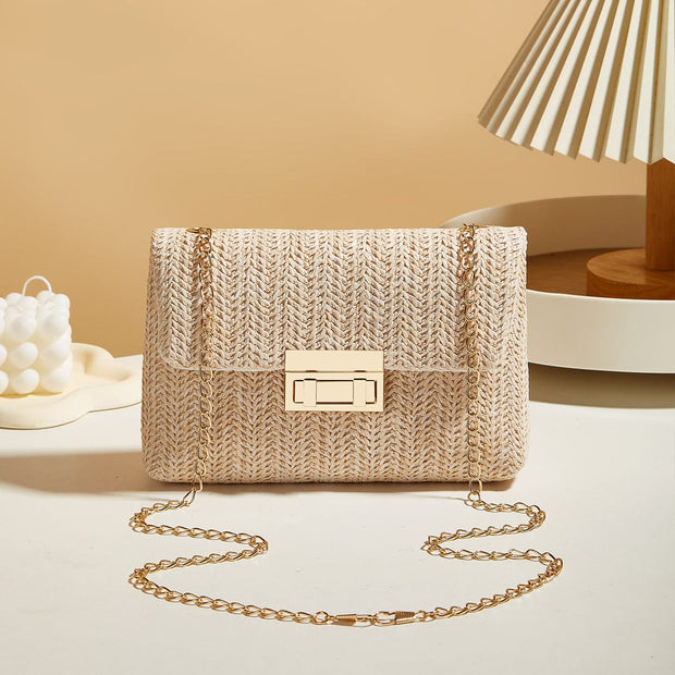Trendsi 0 Beige Women's Straw Lock Closed Simple Square Bag