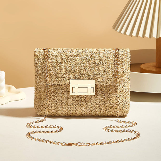 Trendsi 0 Khaki Women's Straw Lock Closed Simple Square Bag