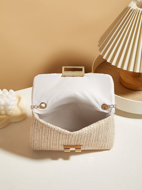 Trendsi 0 Women's Straw Lock Closed Simple Square Bag