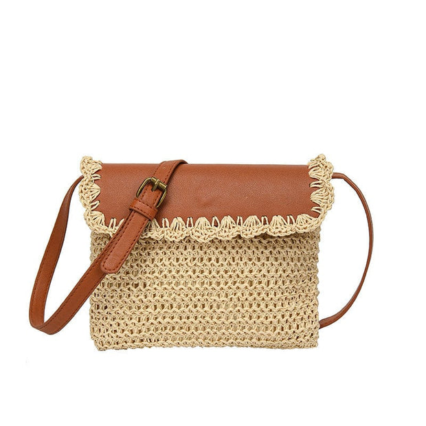 Trendsi 0 Beige With Brown Women's Straw Mori Style Western Style All-matching Beach Crossbody Bag