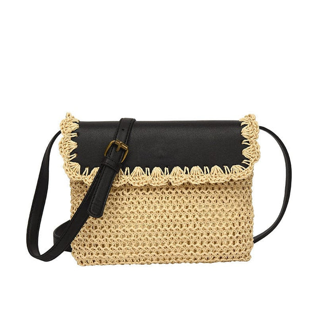 Trendsi 0 Beige With Black Women's Straw Mori Style Western Style All-matching Beach Crossbody Bag