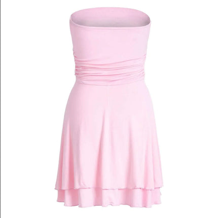 Y2K Tube-top Short Dress Summer Sexy Pleated Tight Dresses For Womens Clothing Fendax 0