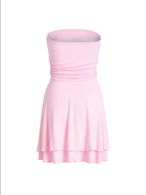 Trendsi 0 Y2K Tube-top Short Dress Summer Sexy Pleated Tight Dresses For Womens Clothing