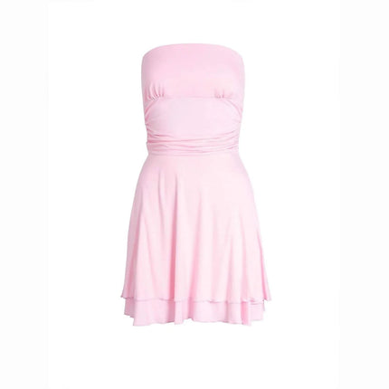Y2K Tube-top Short Dress Summer Sexy Pleated Tight Dresses For Womens Clothing Fendax 0