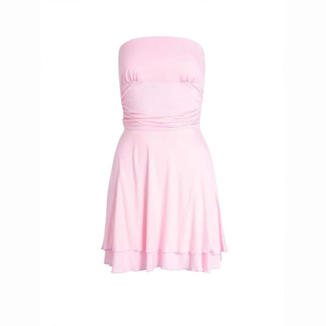 Y2K Tube-top Short Dress Summer Sexy Pleated Tight Dresses For Womens Clothing Fendax 0
