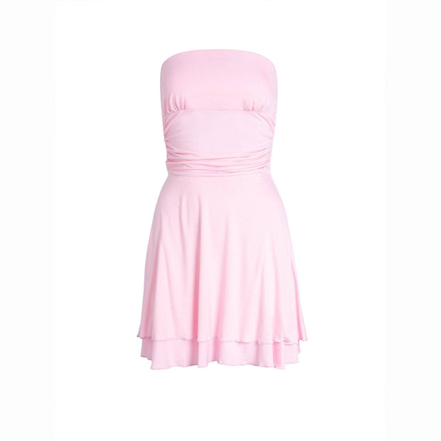 Trendsi 0 Y2K Tube-top Short Dress Summer Sexy Pleated Tight Dresses For Womens Clothing