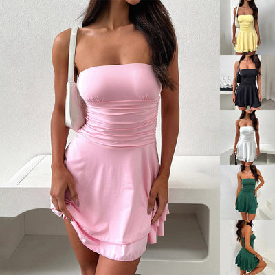 Trendsi 0 Y2K Tube-top Short Dress Summer Sexy Pleated Tight Dresses For Womens Clothing