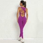 Trendsi 4 Purple / S Yoga Jumpsuit V-shaped Back Design Sleeveless Fitness Running Sportswear Stretch Tights Pants For Womens Clothing