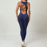 Trendsi 4 Navy Blue / S Yoga Jumpsuit V-shaped Back Design Sleeveless Fitness Running Sportswear Stretch Tights Pants For Womens Clothing