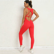 Trendsi 4 Red / S Yoga Jumpsuit V-shaped Back Design Sleeveless Fitness Running Sportswear Stretch Tights Pants For Womens Clothing