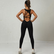 Trendsi 4 Black / S Yoga Jumpsuit V-shaped Back Design Sleeveless Fitness Running Sportswear Stretch Tights Pants For Womens Clothing