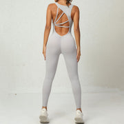 Trendsi 4 Light Grey / S Yoga Jumpsuit V-shaped Back Design Sleeveless Fitness Running Sportswear Stretch Tights Pants For Womens Clothing