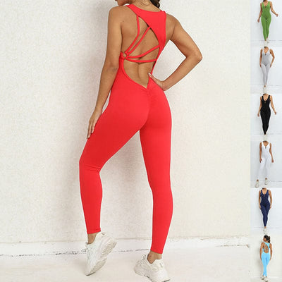 Trendsi 4 Yoga Jumpsuit V-shaped Back Design Sleeveless Fitness Running Sportswear Stretch Tights Pants For Womens Clothing