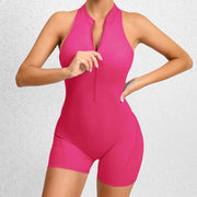 Trendsi 4 Rose Red / S Zippered Yoga Fitness Shorts Jumpsuit Sleeveless Tummy Control Stretch Shapewear Butt Lifting Sportswear Women