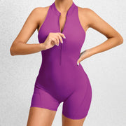Trendsi 4 Purple / S Zippered Yoga Fitness Shorts Jumpsuit Sleeveless Tummy Control Stretch Shapewear Butt Lifting Sportswear Women