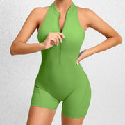 Trendsi 4 Green / S Zippered Yoga Fitness Shorts Jumpsuit Sleeveless Tummy Control Stretch Shapewear Butt Lifting Sportswear Women