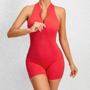 Trendsi 4 Red / S Zippered Yoga Fitness Shorts Jumpsuit Sleeveless Tummy Control Stretch Shapewear Butt Lifting Sportswear Women