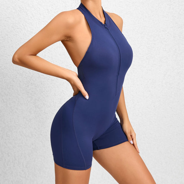 Trendsi 4 Zippered Yoga Fitness Shorts Jumpsuit Sleeveless Tummy Control Stretch Shapewear Butt Lifting Sportswear Women