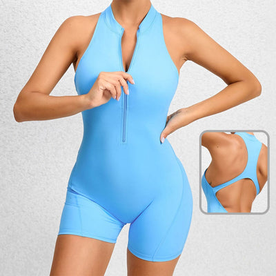 Trendsi 4 Zippered Yoga Fitness Shorts Jumpsuit Sleeveless Tummy Control Stretch Shapewear Butt Lifting Sportswear Women